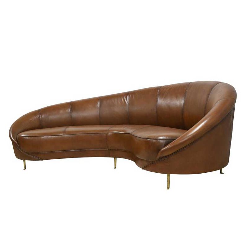 Pure Jane Leather Sofa Gloss Light Brown/Antique Brass Metal image number 2